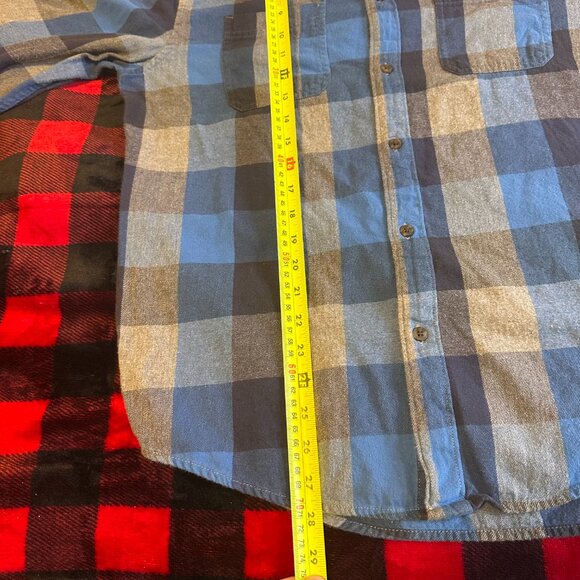Urban Pipeline Casual Button Down Mens Large Blue Plaid Skater Flannel Shirt - Picture 7 of 7